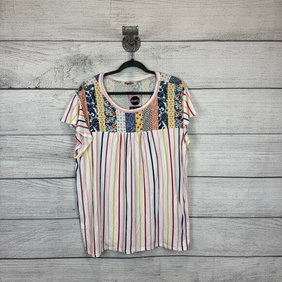 Haptics Plus Size Colorful White Striped Ruffle Sleeve Summer Top Size 3X - Picture 1 of 7